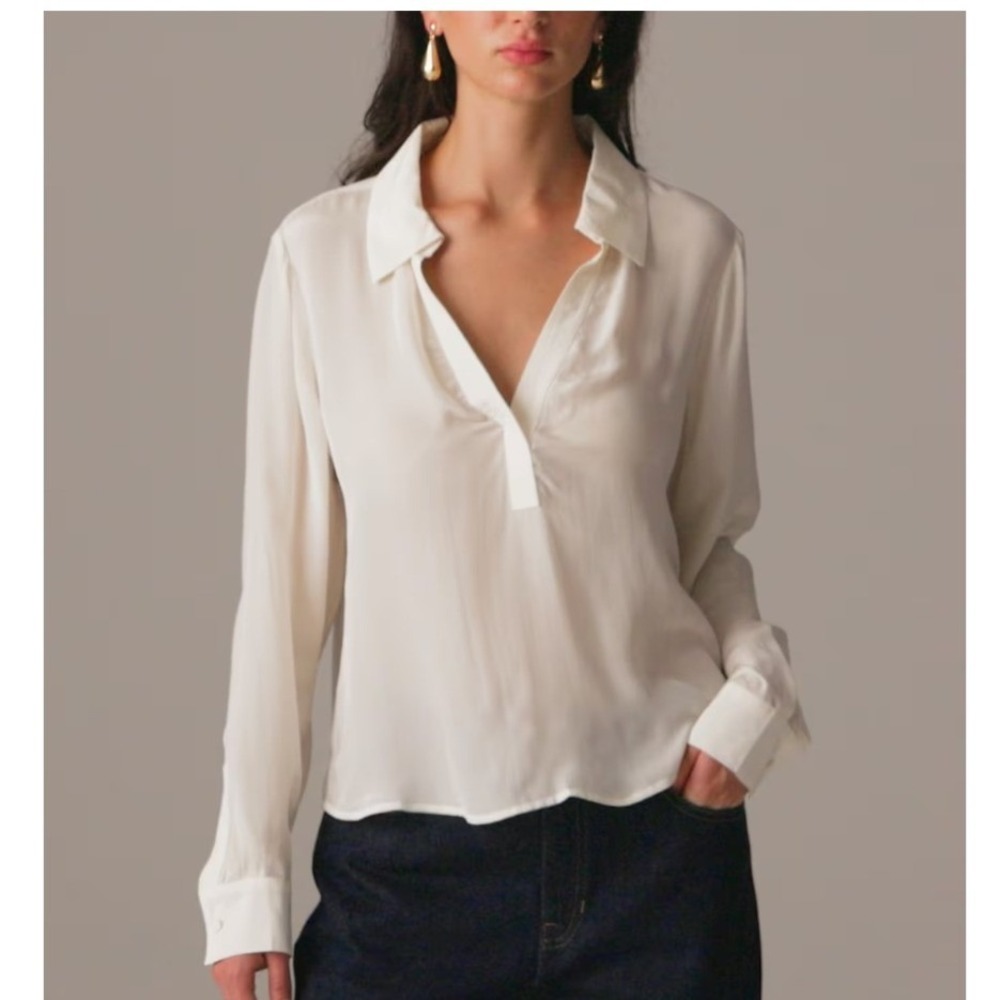 J. Crew Factory Cream V-Neck Long-Sleeve Blouse